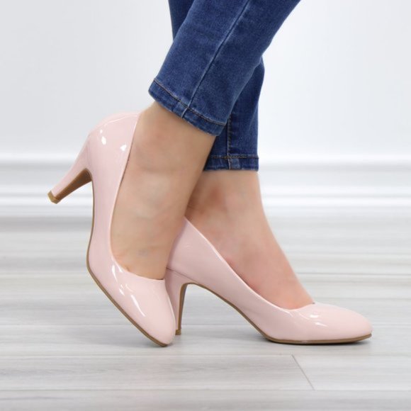 Dusty Rose Paten Slip On Kitten Low Heel Pumps - Picture 4 of 11